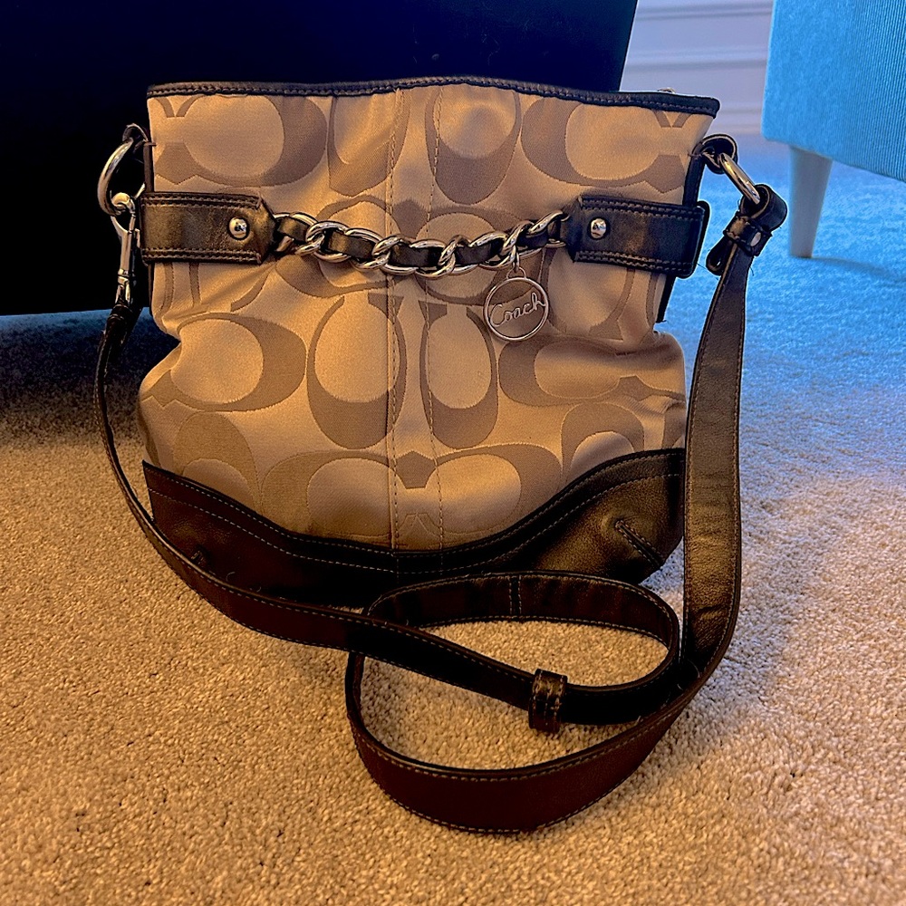 Coach Khaki Signature Metallic Crossbody Bag